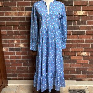 Hampton House Blue Floral Tiered Dress Size Small